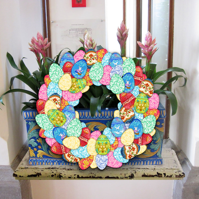 The Holiday Aisle® Easter Egg Wreath Wooden Decorative Holiday Door